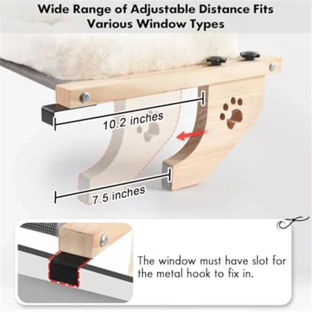Cat Window Perch Hammock Bed With Cushion No Drill Wood Metal Frame